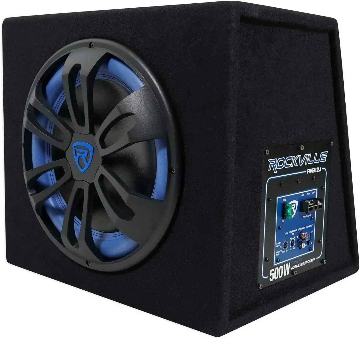 RVB12.1A Bundle: 12 in 500-Watt Peak / 300-Watt RMS Active Powered Car Subwoofer Enclosure, RWK10 10-Gauge Amplifier Wiring Inst
