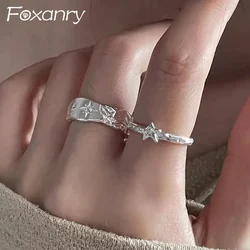 Foxanry Silver Color Star Geometric Ring For Women Couple Simple Personality Fashion Elegant Handmade Daily Birthday Jewelry Gif