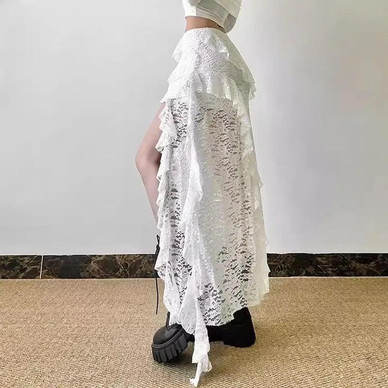 

Subculture irregular lace skirt versatile white sweet skirt Y2K high waist Faldas Mujer patchwork Japanese style