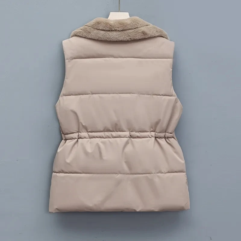 Fur Integrated Down Cotton Vest Jacket Women's 2026 New Autumn Winter Fashion Suit Collar Waistcoat Female Short Jackets