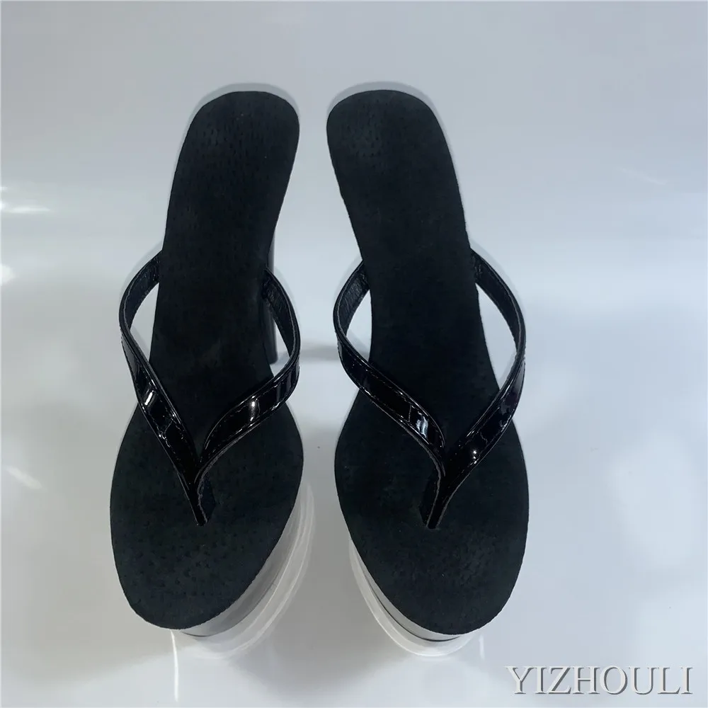 Professional customization 15cm ultra high heel Roman thick bottom summer high heel flip-flops, 6 inch female model dance shoes