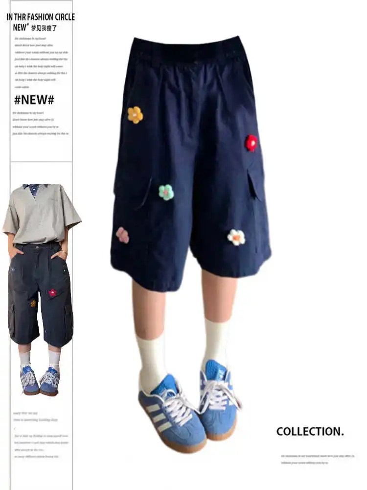 

Summer Women American Boyfriend Hip-pop Denim Shorts Y2K 2000s Japanese Punk Harajuku Streetwear Tide Calf-Length Jean Pants