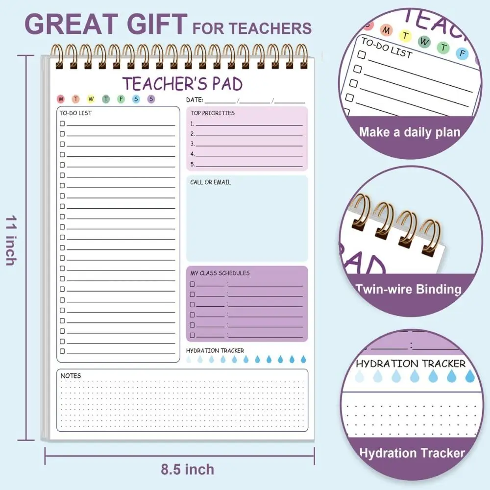 High Quality A4 Teacher Notepad Spiral Binding Durable Cover Academic Planner Lined Pages Teacher Organizer School Supplies