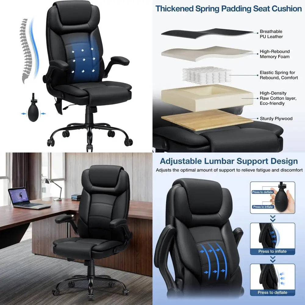 

heavy-duty ergonomic office chair: high back, adjustable lumbar support for 450lbs capacity
