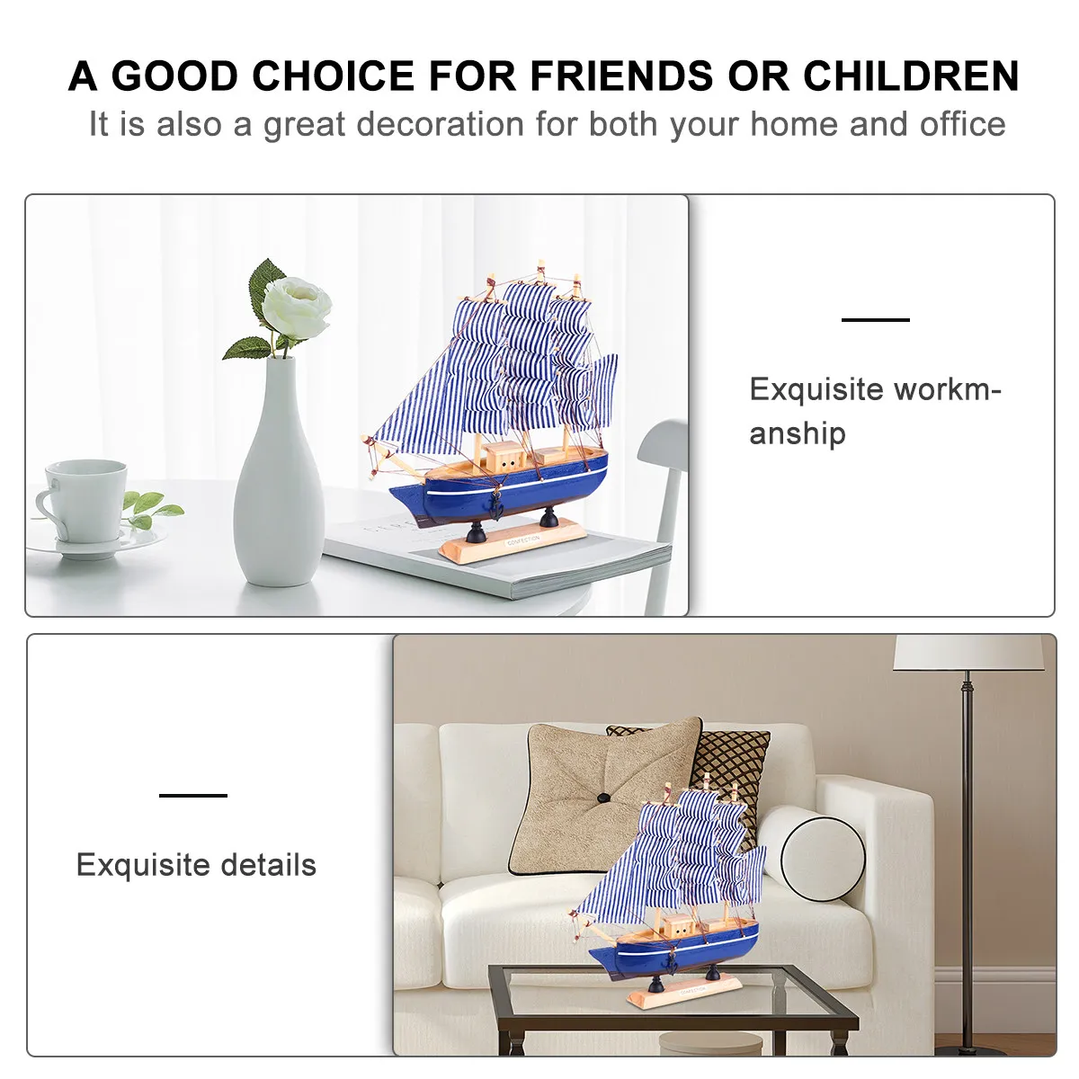 

1Pcs Wooden Ship Nautical Sailboat Decorative Sailing Boat Home Office Bedroom Living Room Desk Gift Ornament Wooden Ship Model