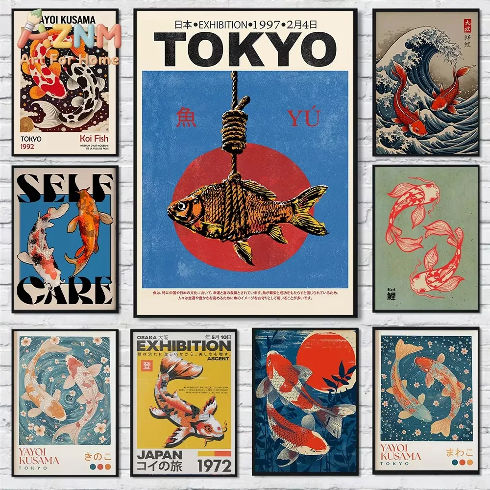 

1pc Koi Fish Poster Yayoi Kusama Inspired Koi Fish Wall Art Japanese Ascent Art Osaka Minimalist Wall Art Room Home Decor Gift