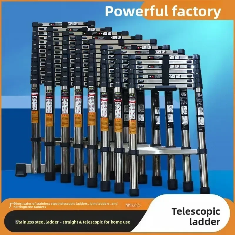 Stainless Steel Telescopic Ladder Single-sided Straight Ladder Engineering Ladder Thickened Bamboo Ladder Elevator Telescopic