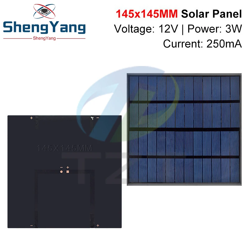 TZT 12V 250mA 3W Solar Panel Polycrystalline 145*145MM Mini Sunpower Solar System DIY for Battery Cell Phone Charger