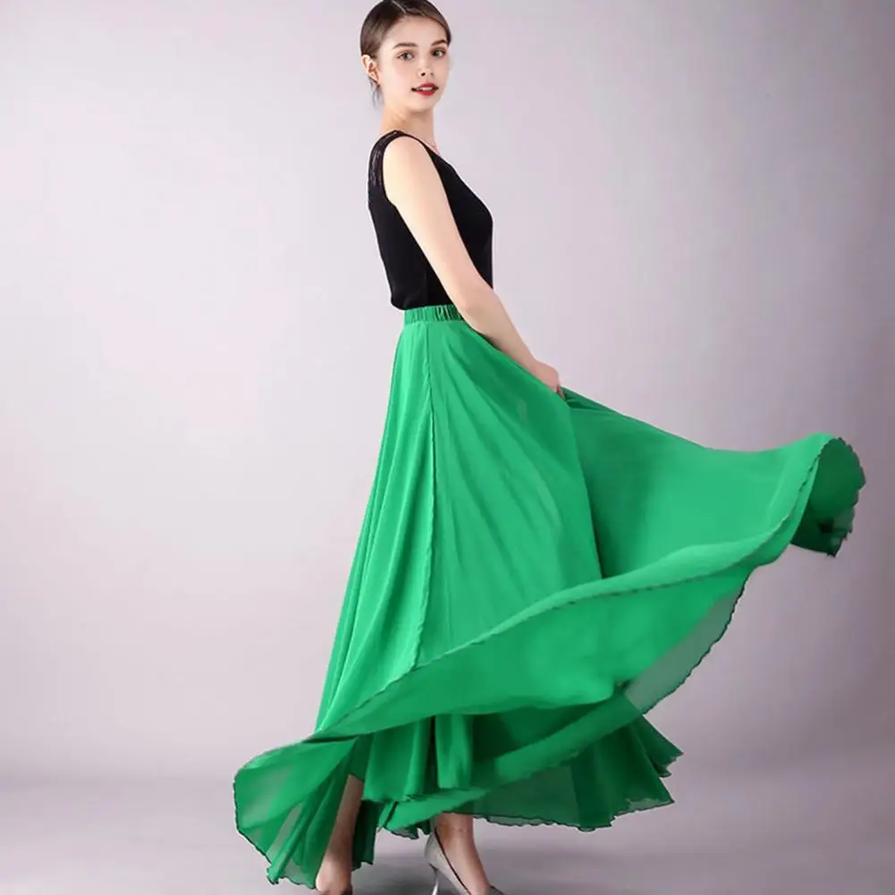 Elastic Waist Dance Skirt Flowy Hem Dance Skirt Multi-layered Gauze Chiffon Elastic Waist Solid Color for Ballet Cosplay Dance