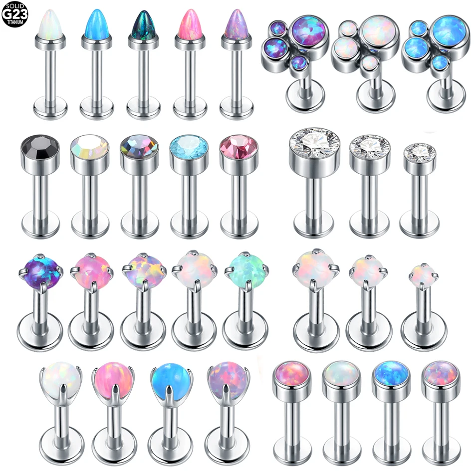 1Pc G23 Titanium Opal Ear Tragus Stud Internally Threaded Helix Piercing Labret Stud Earrings for Women Body Jewelry 16G 14G