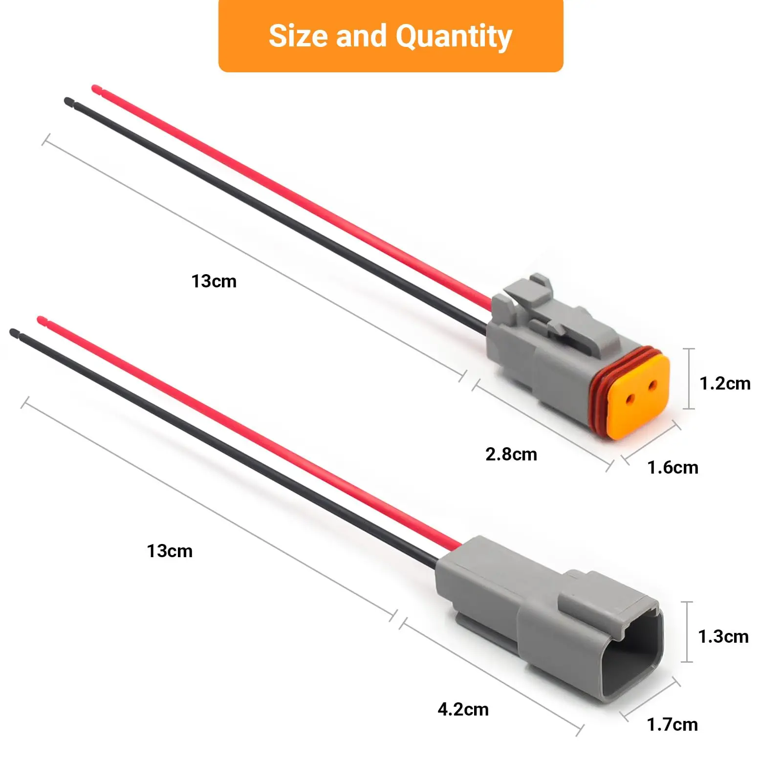 10 Pcs DT Automotive Connectors 2 Pin, 16 AWG Waterproof Wire Connectors, Deutsch DT Series Electrical Connectors