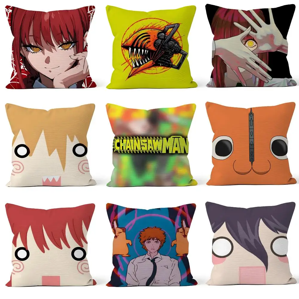 Anime Chainsaw Man CSM Denji Power Aki Cushion Cover Throw Pillow Soft Short Plush Cozy Durable For Sofa Bedroom Home Decor Gift