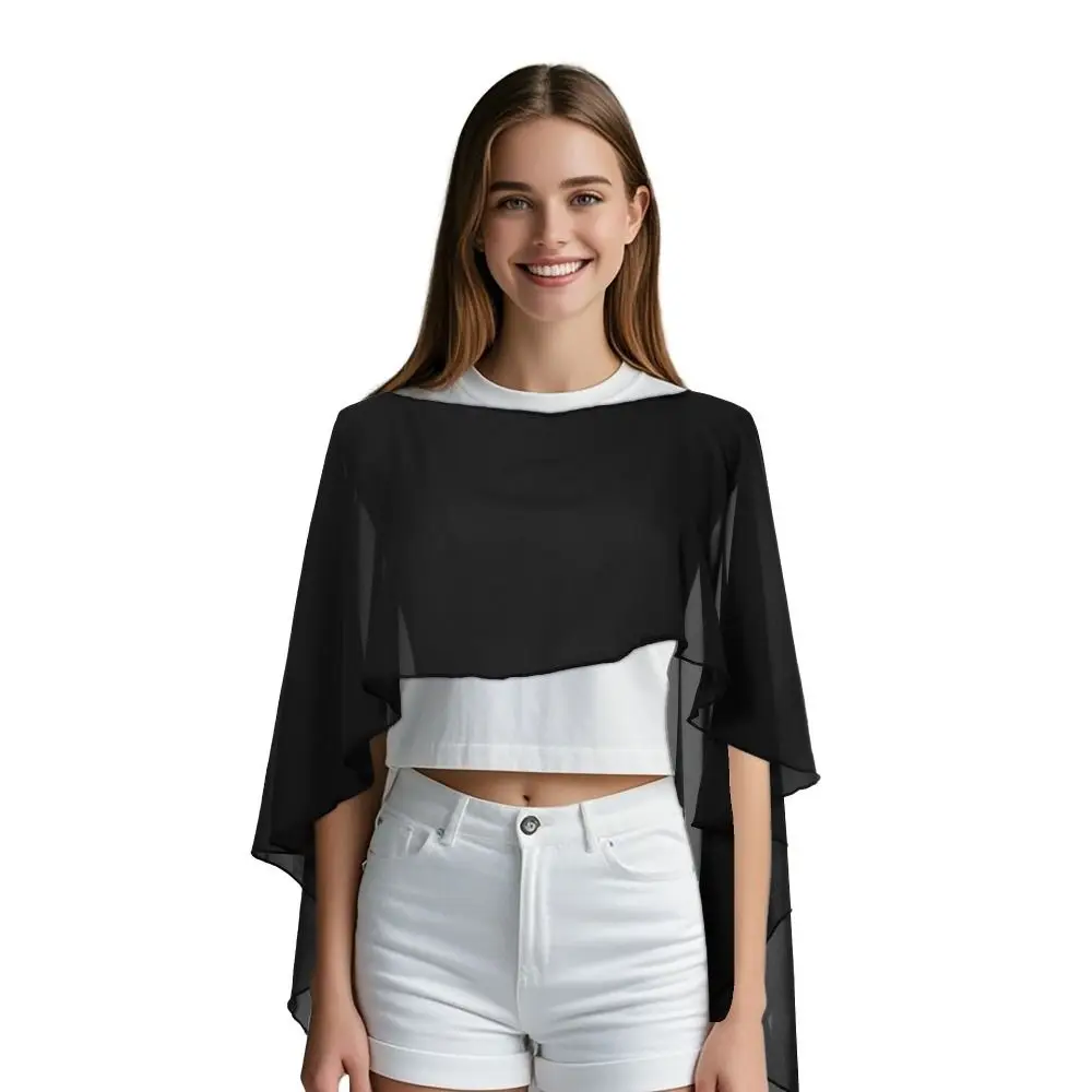 New Fashion Soft Wedding Capes Long Solid Color Wedding Jacket Wraps Chiffon Shrug Womens Ladies view 4