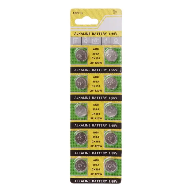 10 unids/set batería moneda multiusos 1,55 V AG8 batería botón para dispositivo electrónico LR1120 moneda botón