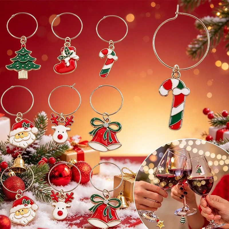 6-30PCS Metal Wine Glass Rings Christmas Drink Markers Minimalist Glass Charms for Holiday Party Table Decorations