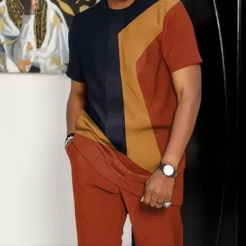 

Men's 2025 New 3D Printed Summer Fashion Men's Sportswear Short Sleeved T-shirt Pants Two-piece Set Polyester Fiber