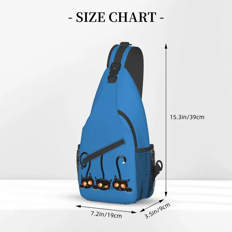 Mochila cruzada de gato negro para hombre, bolso de hombro de pecho personalizado para viajes, senderismo y día de Halloween