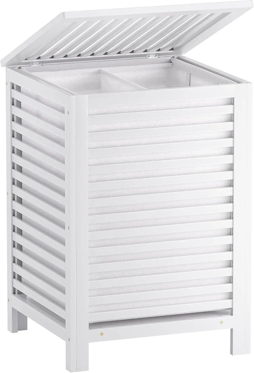 

Double Laundry Hamper with Lid, 120L Bamboo Basket, Removable Liner Bag, 2-Section Clothes Sorter for Home