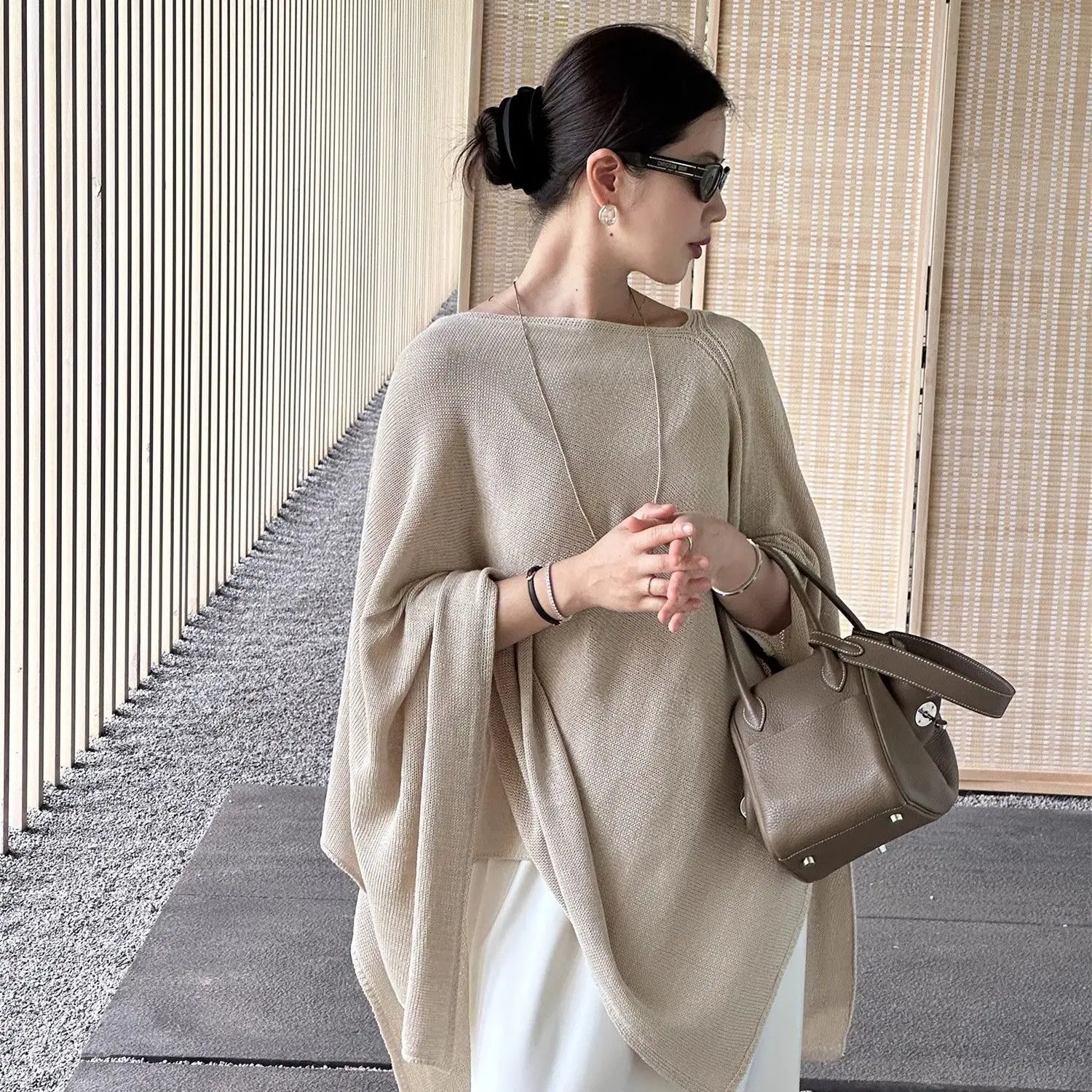 

Пуловер-шаль с вязаной накидкой, нестандартный дизайн, универсальный вязаный свитер в корейском стиле