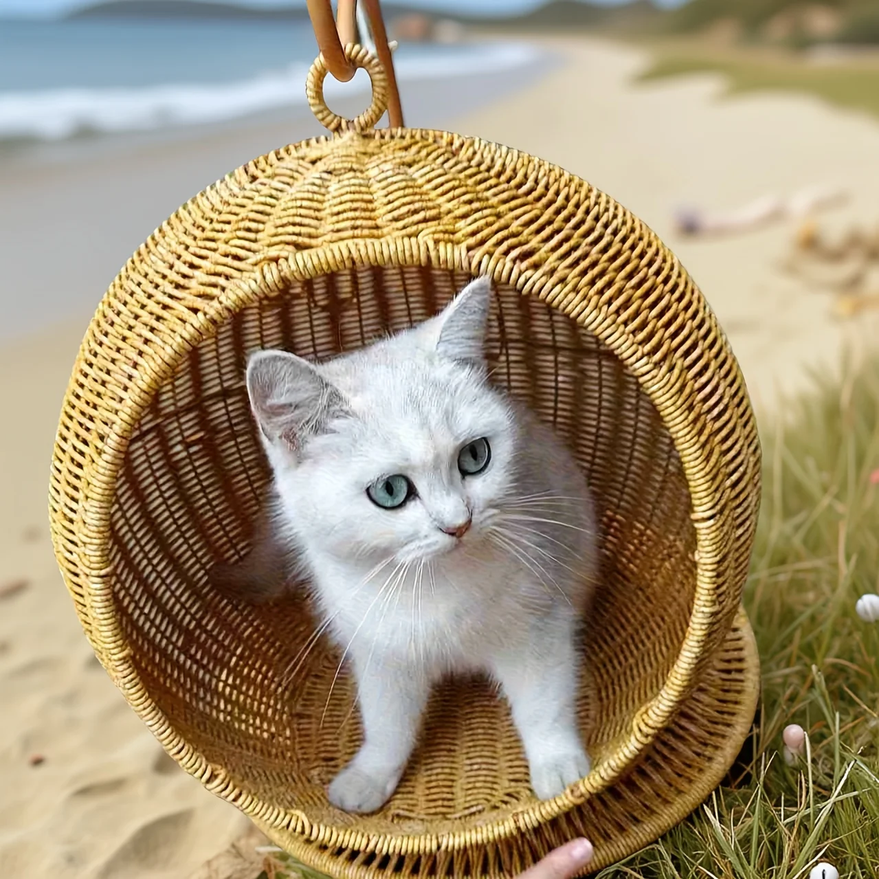 Hand woven hanging cat nest/pet nest/cat bed/pet hammock/breathable and non stuffy/storage basket/home decoration view 4