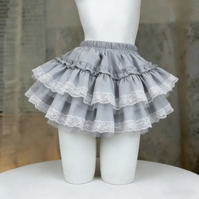 Women Sweet Lolita Mini Skirt Summer Cute Puffy Cake Skirt Kawaii Princess Style Ruffle Hem Casual Daily Wear Fashion Skirt New