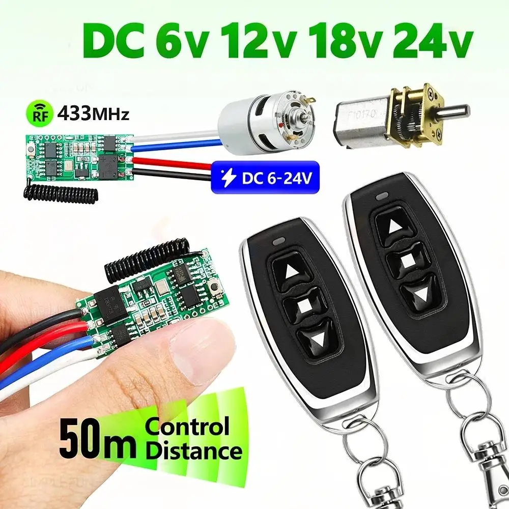 

Mini wireless motor switch 433MHz DC 6V, 12V, 18V, 24V Mini motor controller 50m motor remote control Motor reverse stop/DIY