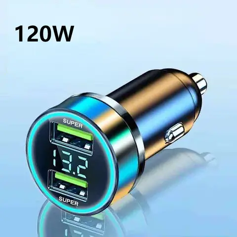 USB 차량 충전기 초고속 충전 120W Led 디지털 타입 C 빠른 자동 전화 충전 애플 아이폰 13 14 샤오미 삼성 화웨이, IPhone 13 14 Xiaomi Samsung Huawei