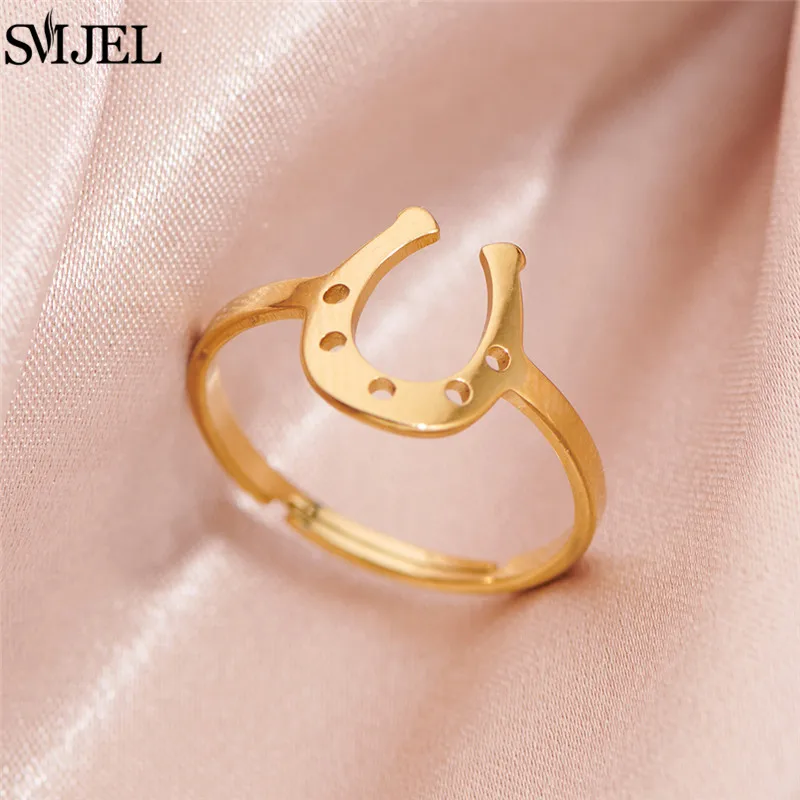 Simple U Shaped Stainless Steel Rings for Women Punk Horseshoe Geometric Finger Ring Fashion Jewelry Lucky Birthday Gifts