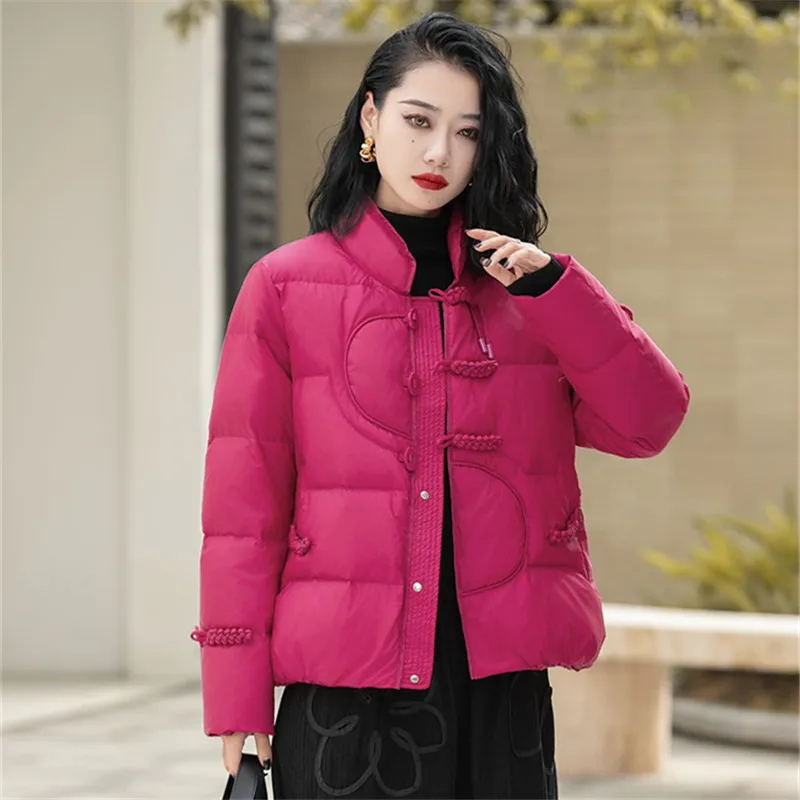 Short Down Jacket for Women, Warm Coat, White Duck Down, Retro Collar, Winter Fashion, New