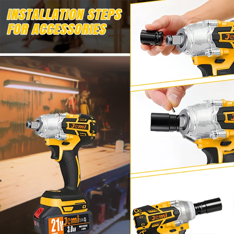 Jemi Tool Akku-Schlagschrauber, geeignet zum Befestigen an Metallen und Hölzern (Adapter für Schraubendreher und Bohrmaschine optional). – Detail 2