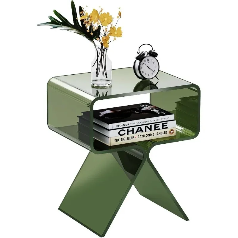 

Modern Acrylic Nightstand Side Table - Clear Green Home Decor Display End Table for Living Room