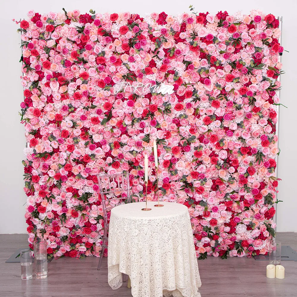 Fabric Artificial Floral Wall Arrangement for Wedding Event Party, Luxury 5D Cloth Flower Wall, White, Red, Coffee, Party