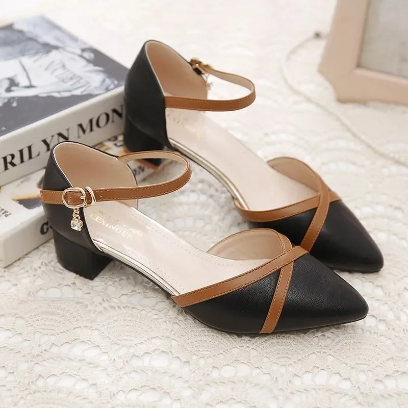 2024 New Spring/Summer Coarse Heels Versatile Pointy Headed Sandals for Women