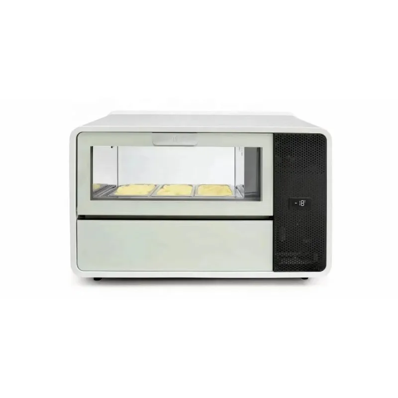 علبة عرض الآيس كريم لسطح المكتب التجارية، تبريد مباشر بدرجة حرارة واحدة، ثلاجة ذاتية التجميد 220 فولت لاستخدام البار