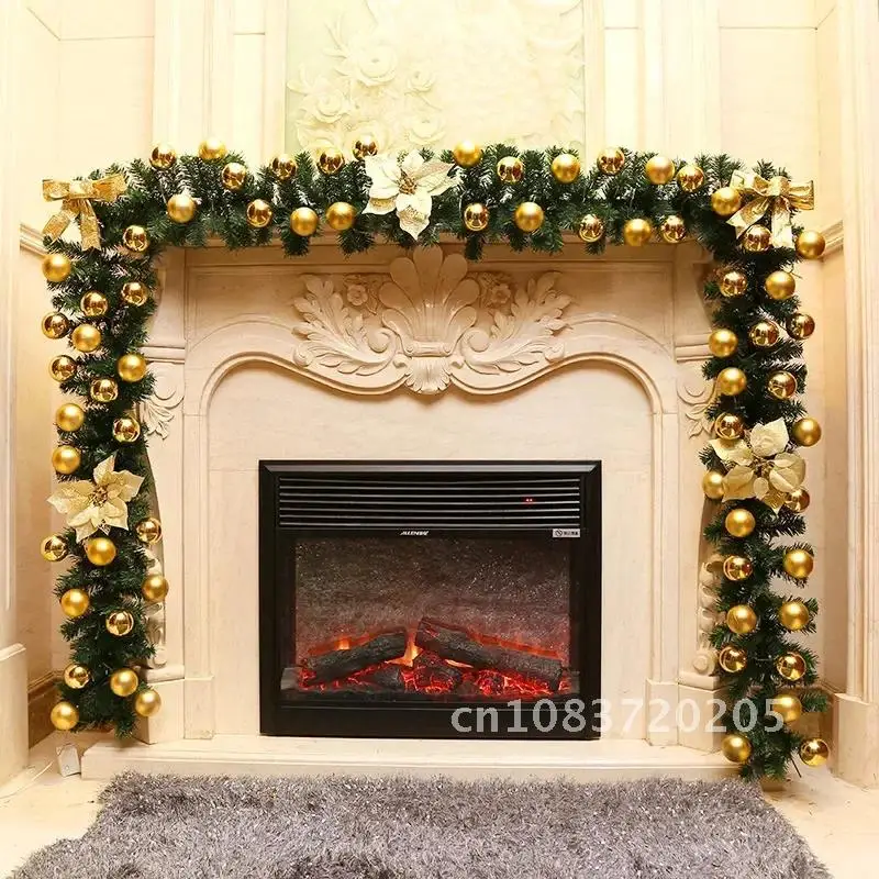 2.7 M Christmas LED Rattan Garland Decorative Artificial Flower Pine Tree Ornament Xmas Party Home Fireplace Door Stairs Decor