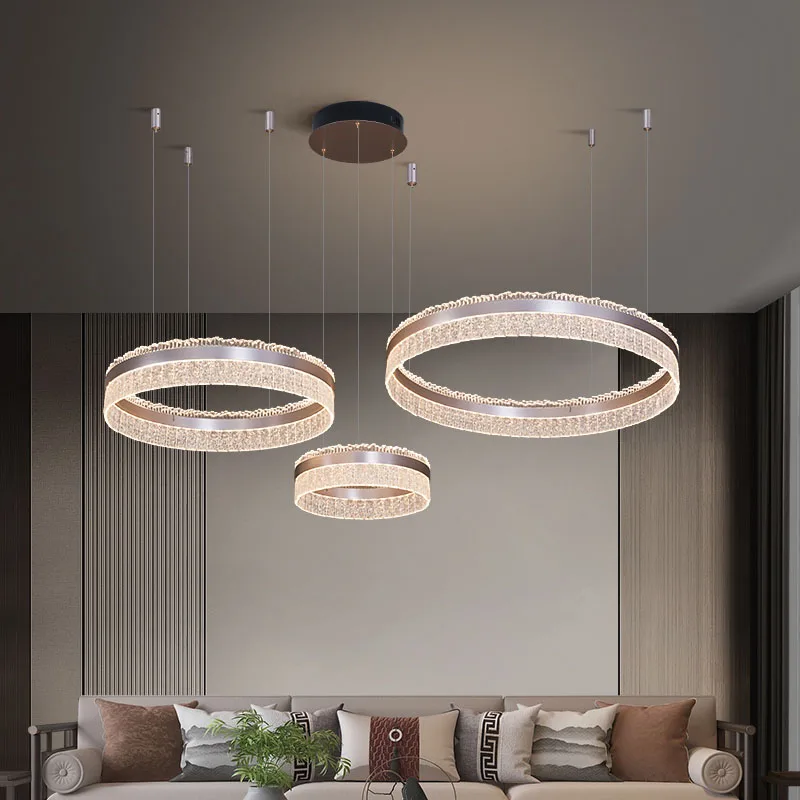 

Modern LED Ring Crystal Chandelier Light For Living Room Gold Pendant Lamp For Bedroom Ceiling Light kitchen Island Hanging Lamp