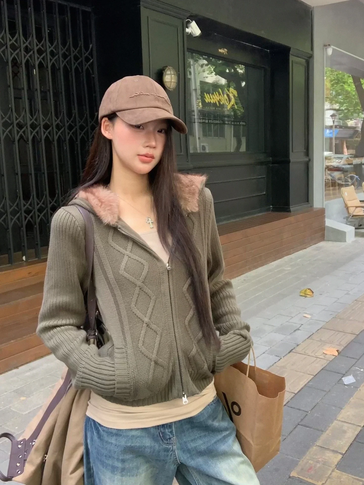 سترة نسائية خضراء محبوكة ضيقة بقلنسوة، كارديجان أنيق بأسلوب عملي للخريف والشتاء، ملابس خارجية عصرية مريحة وقابلة للتنفس #4