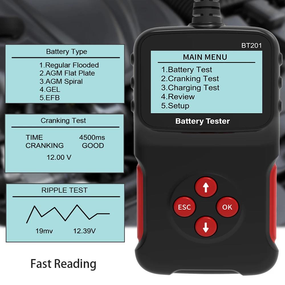 Automotive Inspection Tools BT201 12V Battery Tester Battery Tester Universal Code Reading Card Break Detection For Automobiles