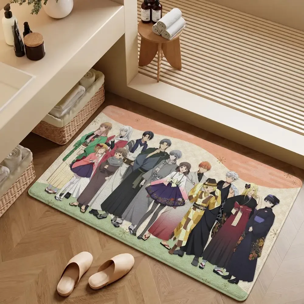 Anime Fruits Basket Tohru Kyo Yuki Sohma Floor Mat Soft Flannel Entrance Doormat Non-Slip Washable Rug For Bedroom Home Decor