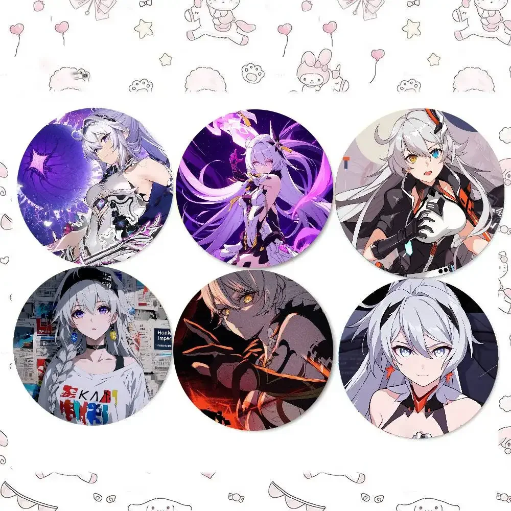Kiana Kaslana Anime Game Honkai I-Impact 3 Badge Tinplate Meme Round Brooch For Hat Bag Creative Lapel Jewelry Accessories Gifts
