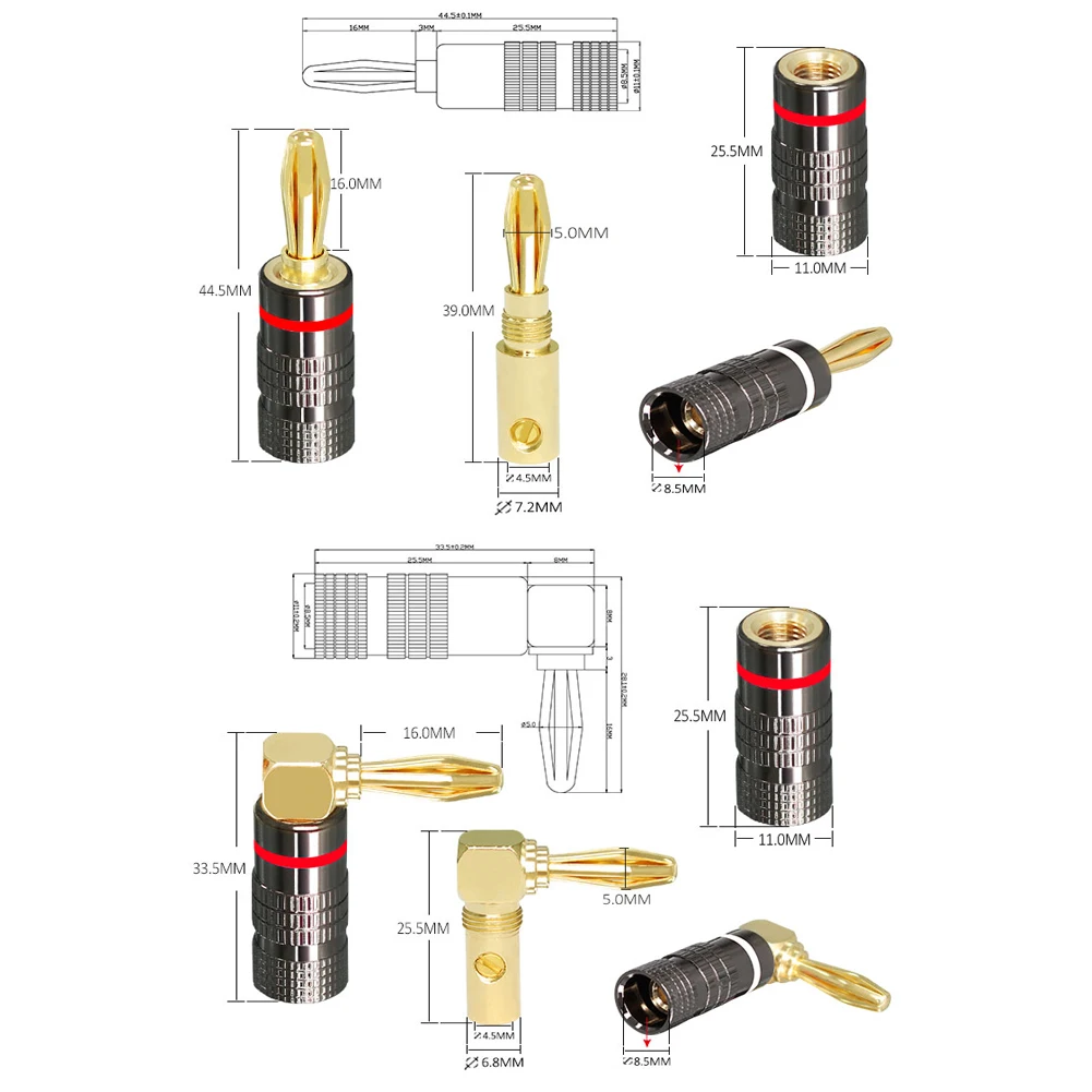 

4Pcs Banana Plug 24K HIFI Pure Copper Gold Plated Banana Connector Fever Speaker Cable 4mm Banana Plug Audio Plug Connector