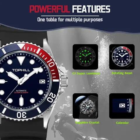 TOPHILL 300M Herr Dykarklocka NH35 316L Automatisk Mekanisk Klocka Vattentät Safirspegel 40mm Superljusande Armbandsur 10 best sales dykarklocka - №5