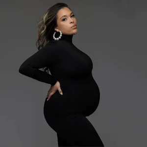 Dress of maternity elastic high collar, long full sleeve, lean dress Pros photography, baby shower 10 Main Sales Exit Maternity Girl - №7