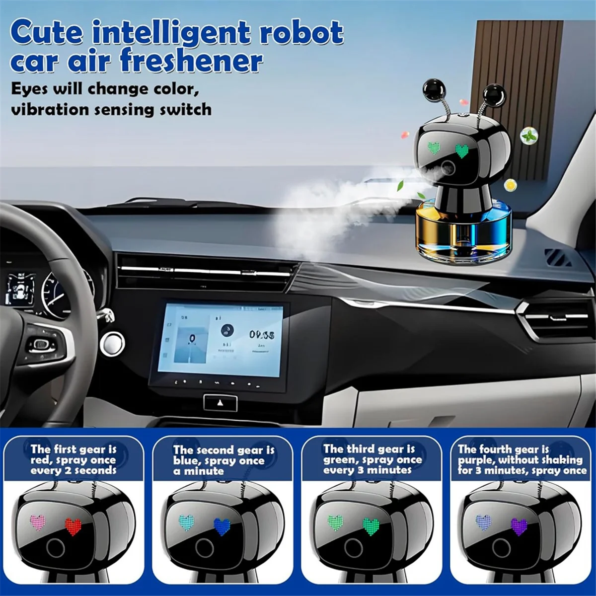 Smart Fashion Cute Robot Car Purificatore d'aria Ornamenti per auto Home Office Macchina per aromaterapia