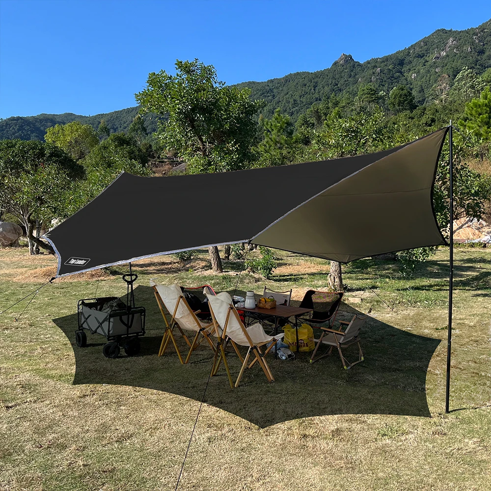 Große achteckige Campingplane 5,1x5,1m, silberbeschichtet, wasserdicht, Sonnenschutz (mit 2,8m Stangenset / 17x17ft Planenmaterial) – Detail 35