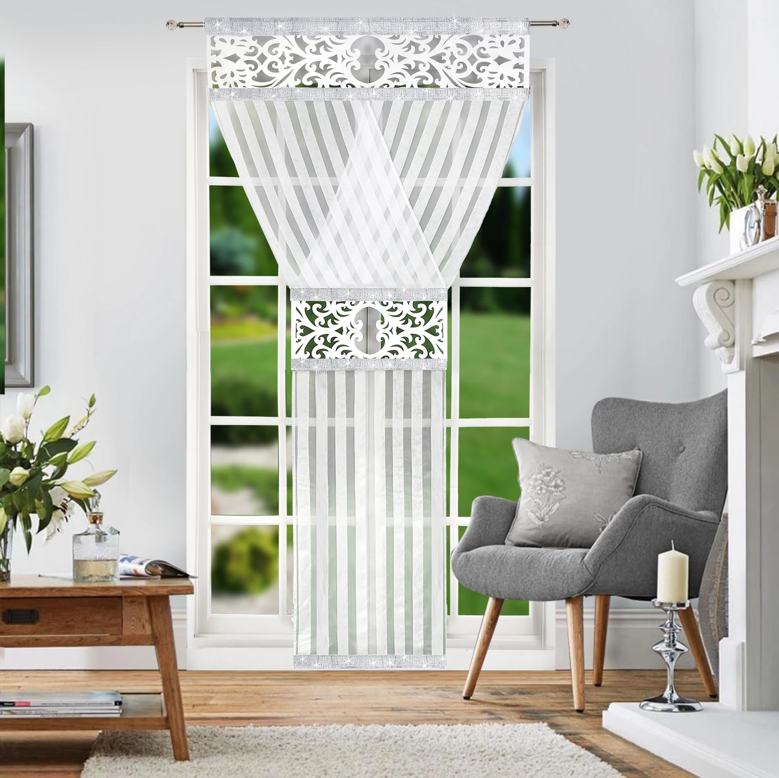 

European minimalist style semi transparent curtain with hollow panel, 1 piece, 120 * 250cm, window screen for living room