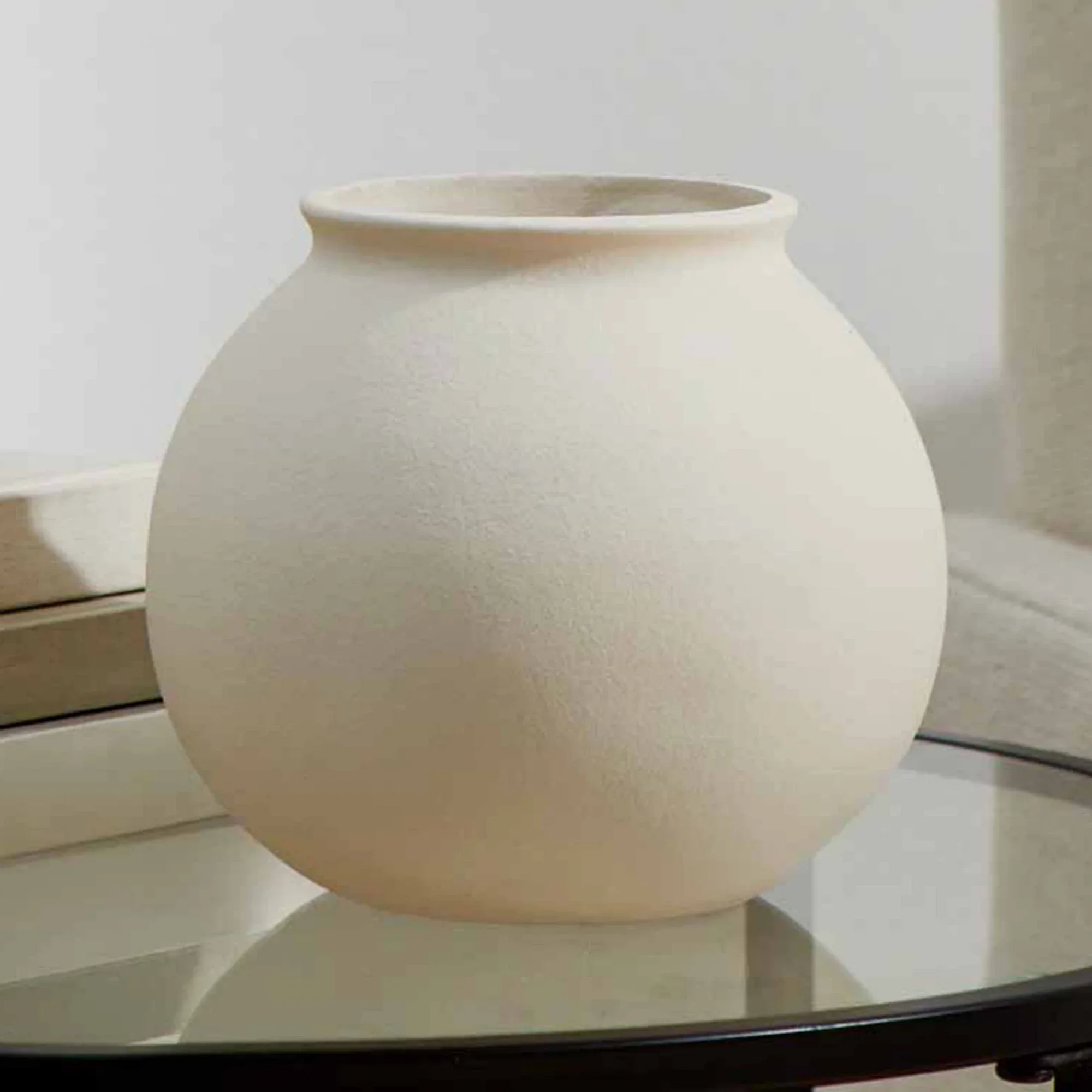 

Matte Ceramic Round Vase, 5.9" Natural Beige White, Decorative Flower Vase for Home Tabletop or Living Room