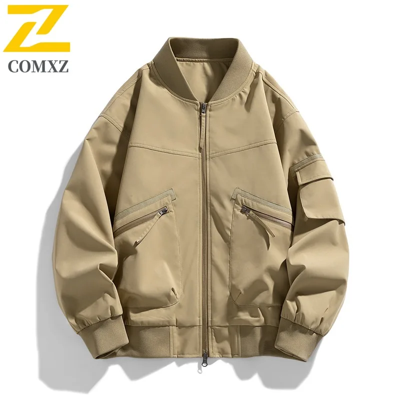 COMXZ Flight Jacket Men Spring Autumn Fashion Loose Mens American Trend Casual Workwear Baseball Jacket lightweight windbreaker