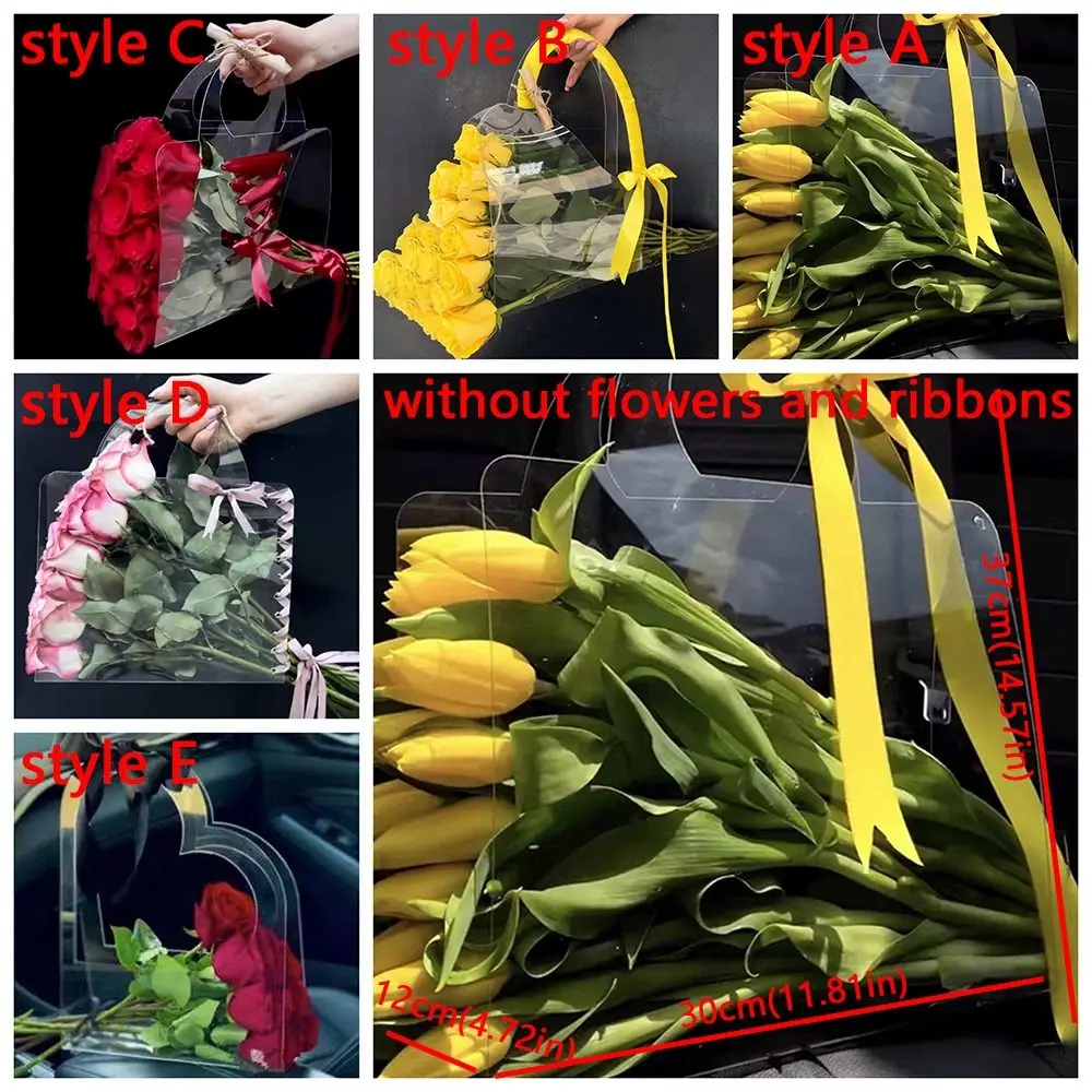 3 Pieces Transparent PET Flower Bouquet Bag with Handle Waterproof Flower Packing Bag Integrated Romantic Gift Container - view 6