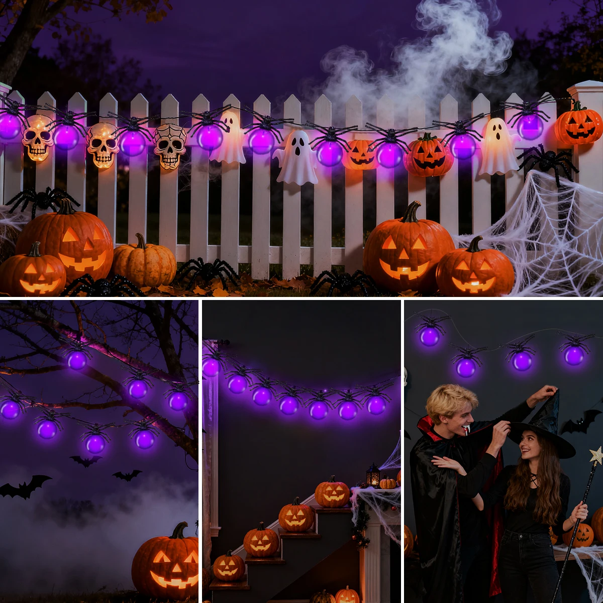 أضواء سلسلة عنكبوت لديكور الهالوين، مصباح LED أرجواني يعمل بالبطارية للفناء الداخلي لعيد الهالوين وعيد الميلاد، وديكور الحديقة #6